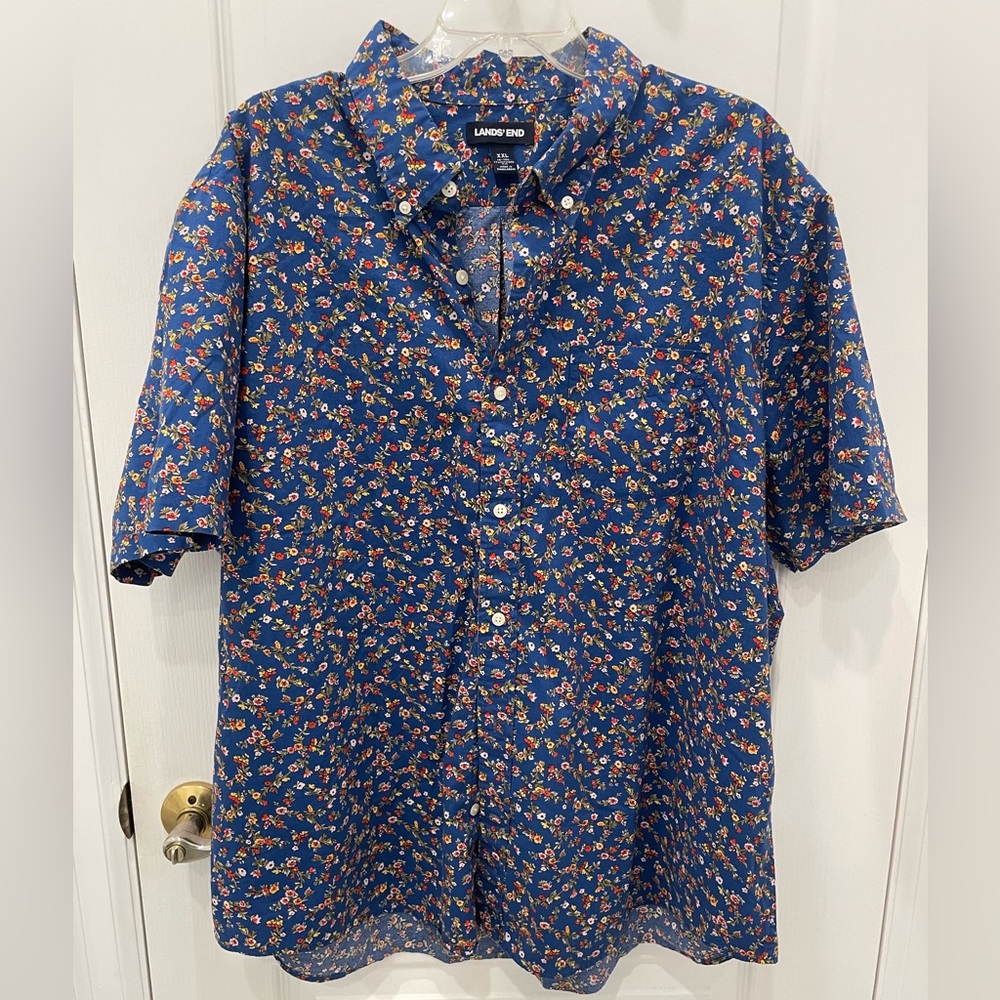 Lands' End Men's Short-Sleeve Shirt with Floral Design